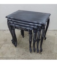 Masifart Plum Lükens Oymalı Zigon Sehpa Siyah Eskitme